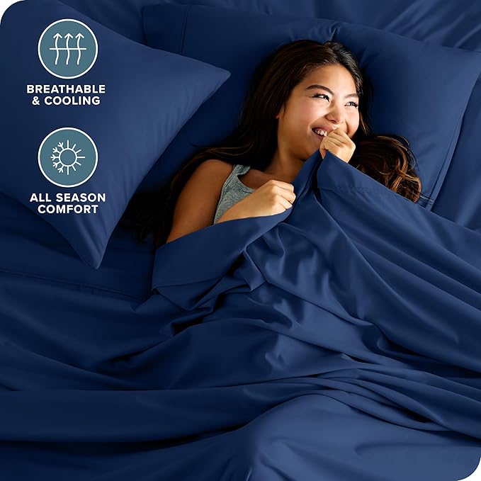 Bare Home Hotel Luxury King Sheet Set, Extra Soft - 6 Piece Set - Deep Pockets - Easy Fit - Cooling & Breathable - Wrinkle, Fade, Stain Resistant - Includes 4 Pillowcases (King, Dark Blue)
