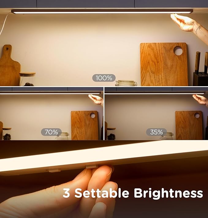 12 Inch Under Cabinet Lighting Plug in, 7W 120V 3 Color 3000K/4000K/5000K, 3 Brightness, Super Bright, Ultra Thin Under Counter Lights for Kitchen, Linkable LED Cabinet Light, Bronze