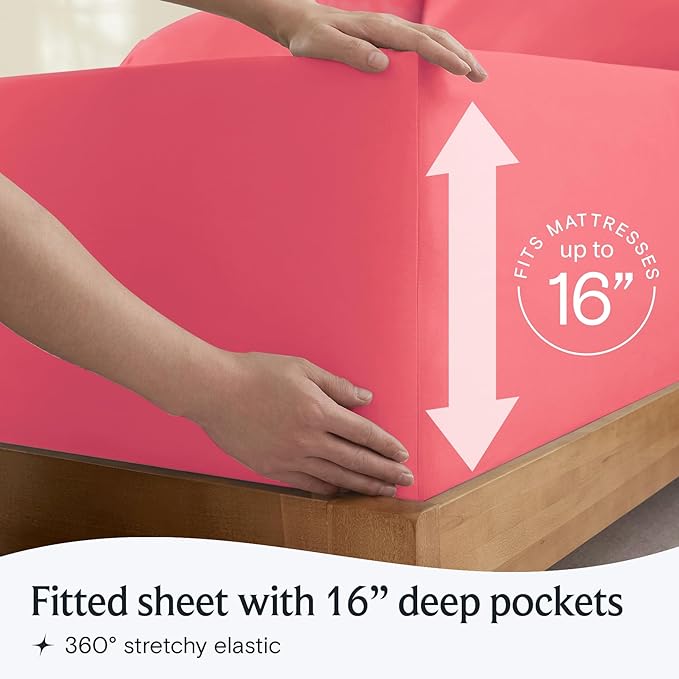 LuxClub 5 PC Sheet Set Bed Sheets Deep Pockets 16" Eco Friendly Wrinkle Free Cooling Machine Washable Hotel Bedding Silky Soft - Vermilion Split King