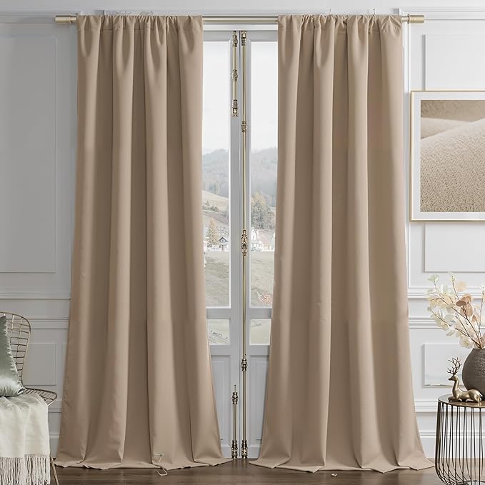 Joydeco Toffee Brown Velvet Curtains 96 Inches 2 Panels, Luxury Thermal Insulated Soft Brown Curtains for Bedroom & Living Room, Room Darkening Velvet Drapes, Rod Pocket (52W x 96L)