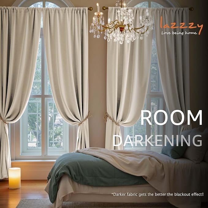 Lazzzy Velvet Blackout Curtains Thermal Insulated Room Window Drapes Super Soft Luxury Curtains for Living Room Bedroom Rod Pocket 2 Panels, Beige, 52" W x 120" L