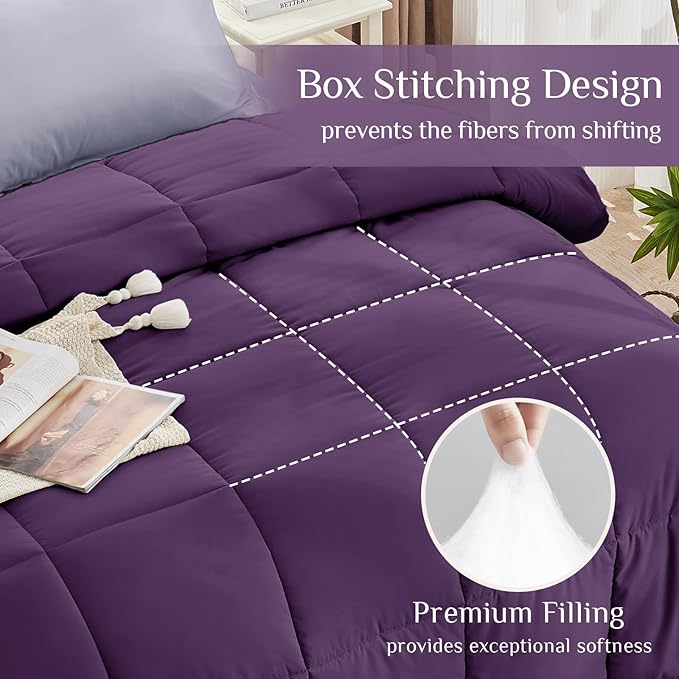 JOLLYVOGUE King Comforter Set, Ultra-Soft Bed in a Bag King Size 7 Pieces, Oeko-TEX Certified Bedding Set with Down Alternative Comforter, Sheets, Pillowcases & Shams, Purple & Lavender