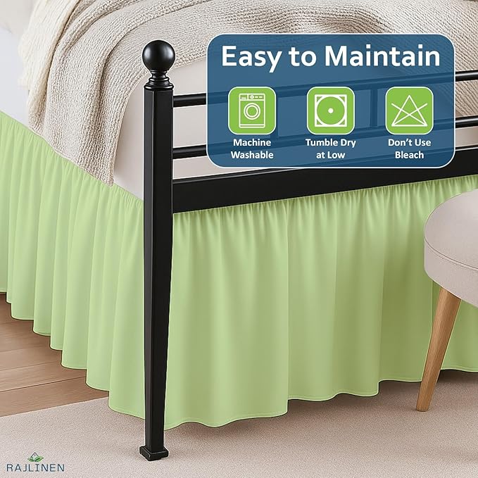 Rajlinen Ruffled Bed Skirt Twin XL, 12 Inch Drop Dust Ruffle with Split Corners, 100% Microfiber Bedskirt with Platform, Three-Sided Coverage Ruffled Gathering Design, Sage