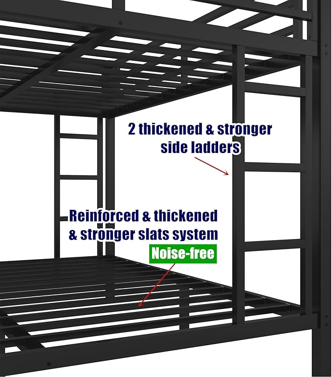 SIGONE Stronger & Safer Heavy Duty Queen Over Queen Size Bunk Bed for Adults Teens, Thickened More Stable Metal Bunkbed Frame (Greater Weight Capacity) (Queen Over Queen-A)