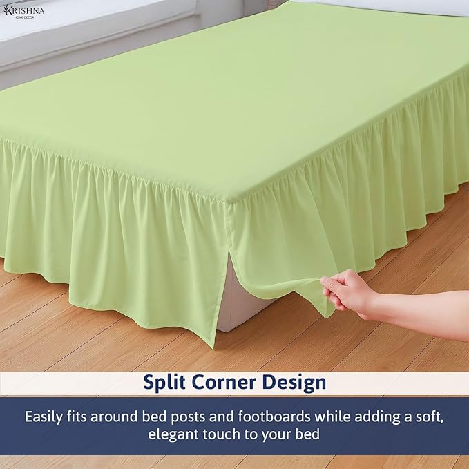 KP Linen Ruffled Bed Skirt with Split Corners King Size (12 Inch Drop) Platform Dust Ruffle Gathered Bedskirt with 400 Thread Count Microfiber Wrinkle Free Ruffled Gatherd Bed Skirt(Sage Solid)