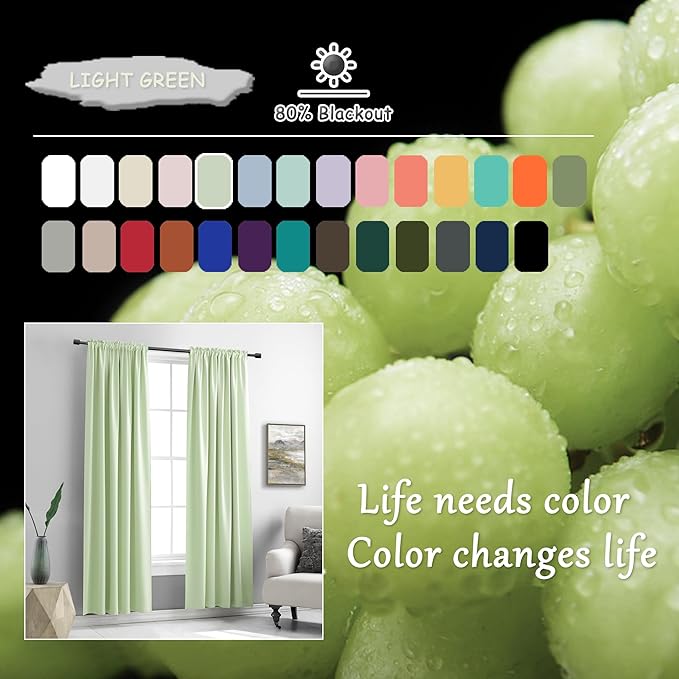 Light Lime Green Pretty Window Treatment Curtain Panels - 63 Inches Long Thermal Insulated Room Darkening Rod Pocket Drapes for Dining Room (2 Panels,52 x 63 Inch Length)