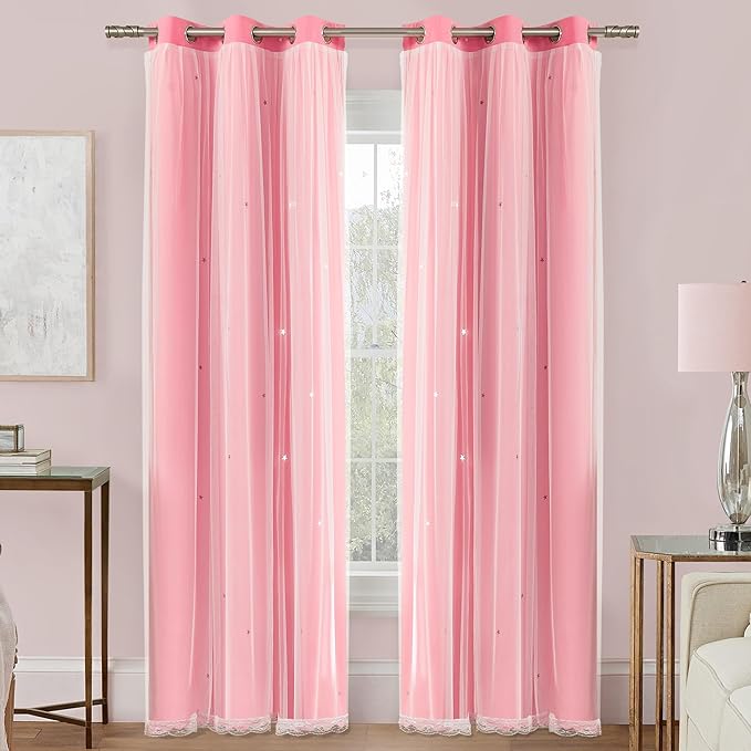 XiDi Pink Blackout Curtains, Room Darkening Curtains for Girls Bedroom, Kids Room, Hot Pink Decor, 1 Panel Set