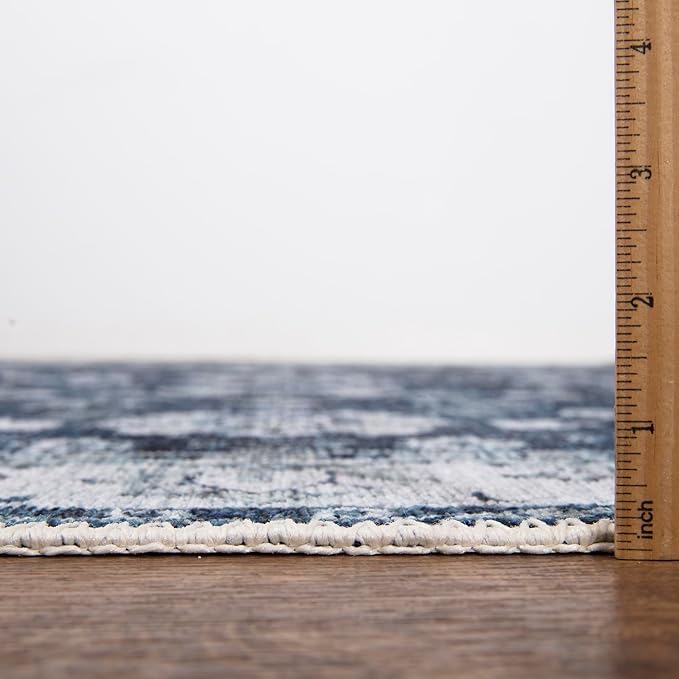 Bloom Rugs Washable Non-Slip 2' x 3' Rug - Dark Blue Traditional Bordered Area Rug for Living Room, Bedroom, Dining Room, and Kitchen - Exact Size: 2' x 3'