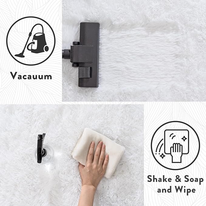5x7 White Rugs for Bedroom, Soft Fluffy Shaggy Rugs for Living Room, Non-Slip Fuzzy Shag Carpet for Kids Room Home Decor