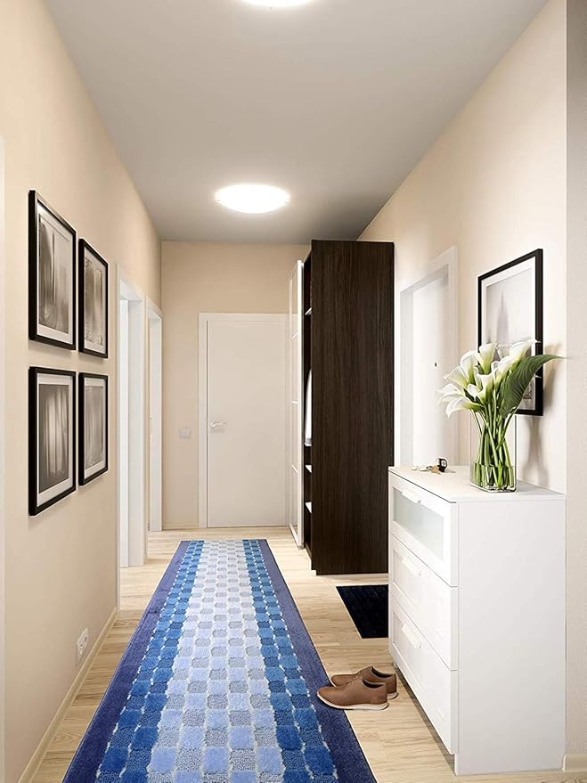 Custom Length Hallway Runner Rug,Slip Resistant,Checkered Blue, 26 Inch X 19 feet, Sold and Priced Per Foot