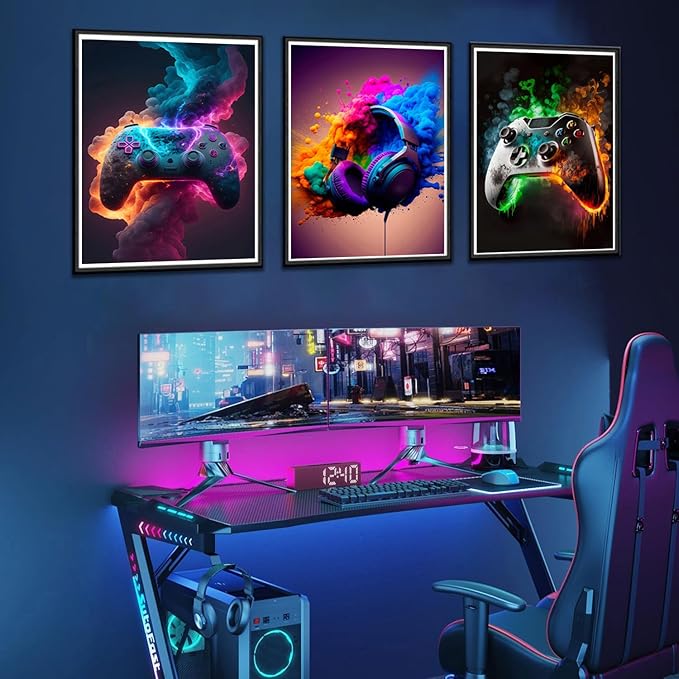 Gaming Room Decor - Wall Art Set of 3, Video Gaming Theme, Unframed 12x16in Canvas Posters for Teen Boys Room