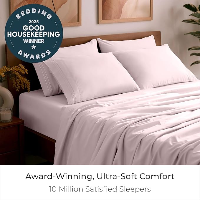 Mellanni Queen Sheet Set - 6-Piece Iconic Collection Bedding, (Including 4 Pillowcases), 21-Inch Extra Deep Pocket, Easy Care, Ultra Soft, Cooling Sheets, Brushed Microfiber - Blush Pink