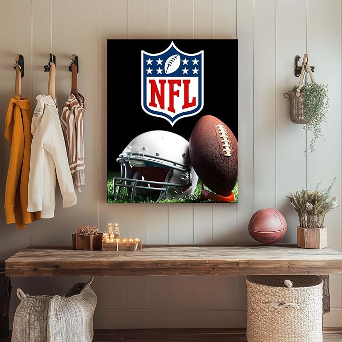 B.B.F MAKE American Football Canvas Wall Art Super Champions Bowl Poster Rugby Oil Painting Canvas Wall Decor Sports Picture Boys Gift Modern Bedroom Living Room Dorm Home Decoration, Framed 8x10inch