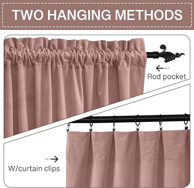 StangH Pink Velvet Curtains 90 inches Long, Nursery Girls Bedroom Privacy Window Drapes Room Darkening Home Decoration for Living Dining Room/Spa/Office, W52 x L90, 2 Panels