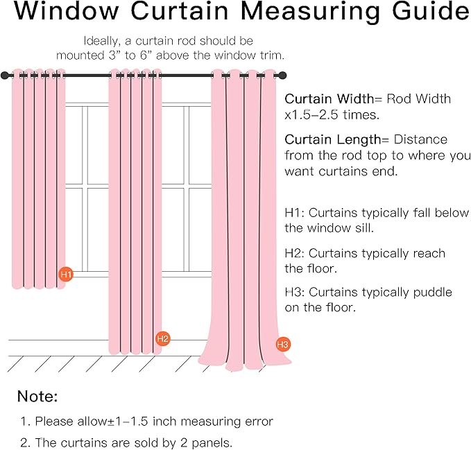 XiDi Curtains for Bedroom Decor Pink52/72/1