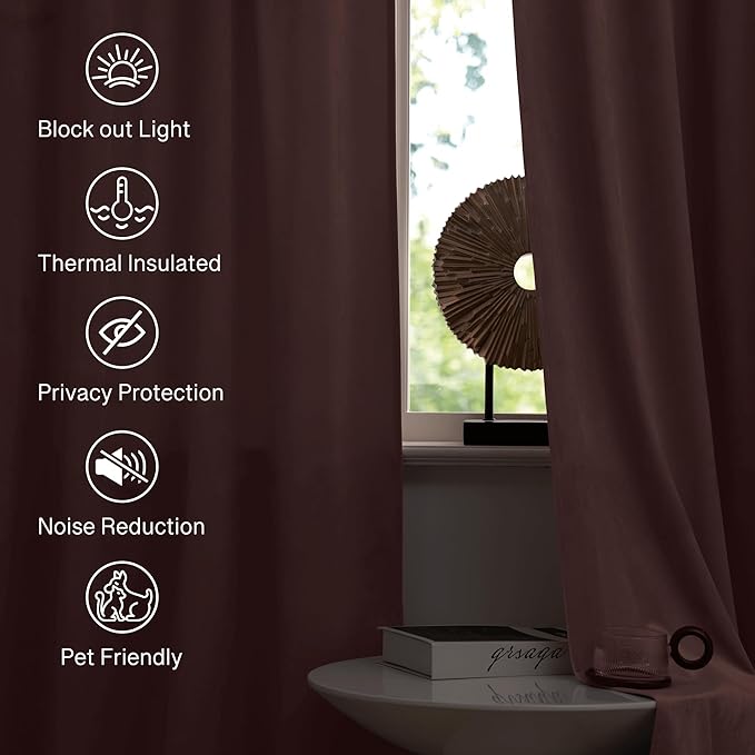 StangH 72 inch Length Wild Rose Velvet Curtains Light Dimming for Kid Bedroom, Soft Heavy Window Drapes Heat & Cold Blocking Noise Reducing for Dinning Patio, W52 x L72, 2 Panels