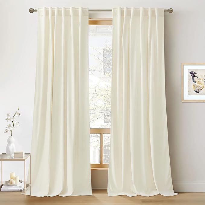 RYB HOME Cream White Velvet Curtains 94 inches, Back Tab Soft Fabric Room Darkening Thermal Insulated Luxurious Home Decor Curtains for Living Room Bedroom, W 52" x L 94", 2 Panels Set