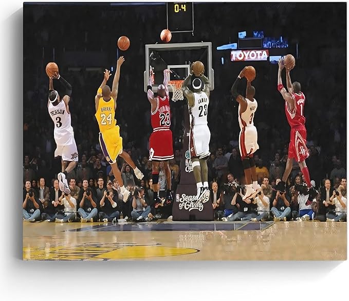 Basketball Legends Canvas Wall Art Print Poster, Iconic Sports Stars Shooting Inspirational Picture, Motivational Photography Wall Decor for Gym Dorm Home Office Living Room Bedroom, Framed 16x20inch