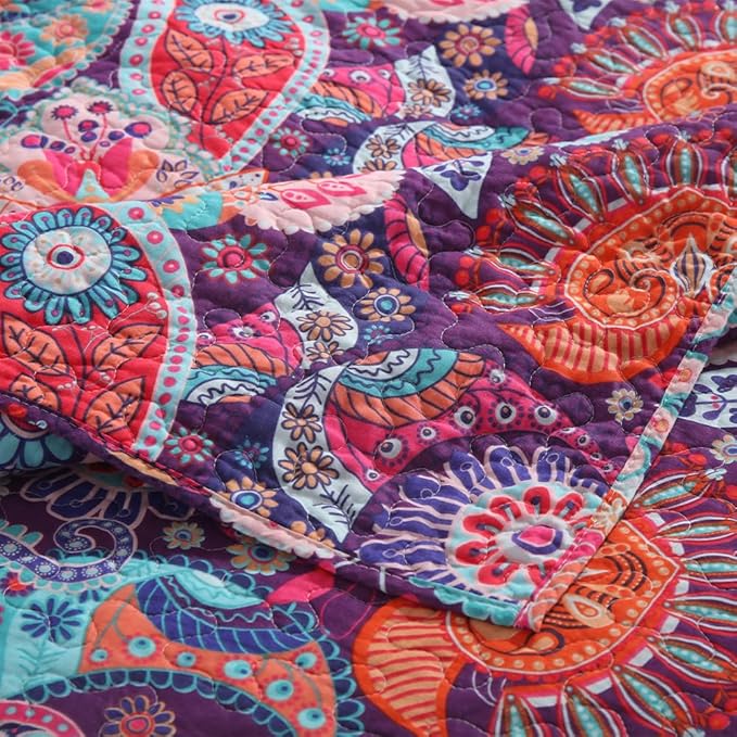 Cotton Bedspread Quilt Sets Reversible Bedding Coverlet Sets Comforter Paisley Floral Bohemian Bedspread,Bohemian Red Gorgeous Pattern,King Size