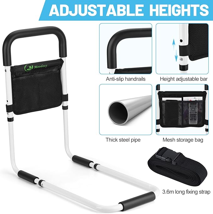 Moodooy Bed Rails for Elderly Adults Safety,Bed Rail for Seniors,Bed Rails for Queen,Bed Safety Rail for Elderly Adult,Bed Safety Rail with Strap,Adjustable Bed Rail for Elderly,Couch Rail,Sofa Rail