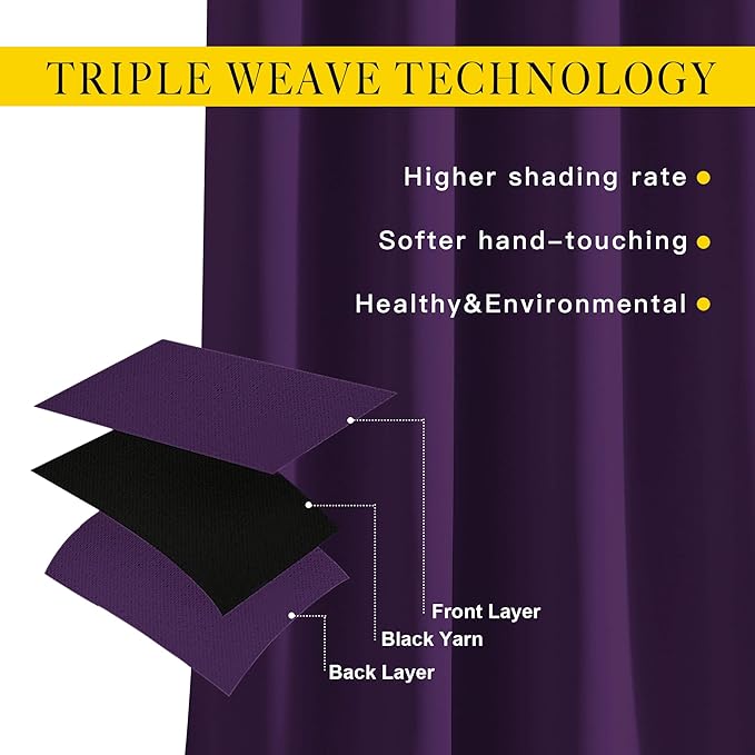 NICETOWN 84 inch Long Royal Purple Curtains - Grommet Solid 50% Room Darkening Thermal Insulated Curtains Drapes for Living Room/Sliding Glass Door (2 Panels, W66 x L84)