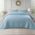 KASENTEX Twin Quilt Set 68"x86" – Soft Washed 3-Layer Lightweight Bedspread, Minimalist Nordic Design, All-Season Spring & Summer Quilt Set (1 Quilt + 2 Pillow Shams), Blue