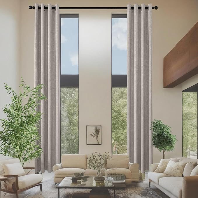 Linen Curtains 166 inch Length 2 Panels for High Ceiling Extra Long Thick Faux Linen Window Drapes Burlap Textured Curtains with Grommet for 2 Story High Living Room (52x166 Beige)