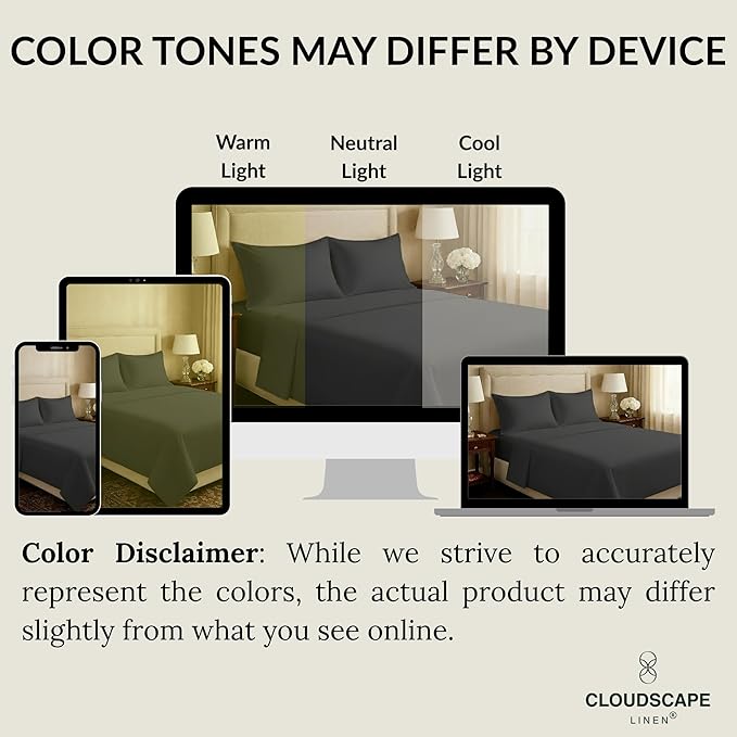 Cloud Scape Linen 100% Egyptian Cotton Sheets Full Size, 4 Pieces Luxury Bedding Set, 400 Thread Count,Hotel Quality, Silky Soft, Deep Pockets up to 17, Charcoal