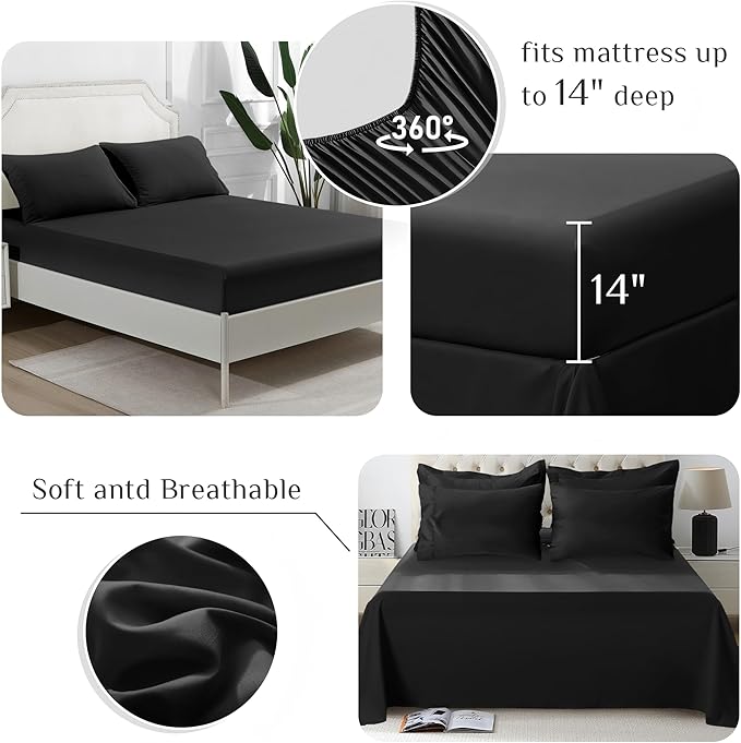 JOLLYVOGUE Oversized Queen Comforter Set, Ultra-Soft Bed in a Bag Oversized Queen Size 7 Pieces, Oeko-TEX Certified Bedding Set with Down Alternative Comforter, Sheets, Pillowcases & Shams, Black