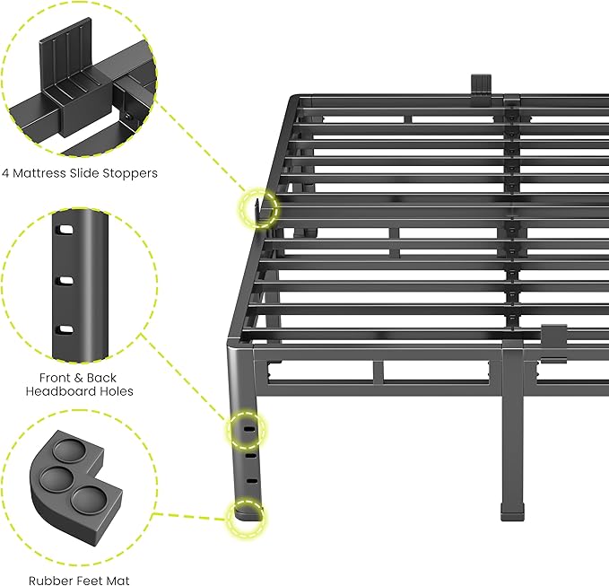 NKZ Queen Size Bed Frame 14 Inch, Metal Bed Frame & Box Spring 2 in 1 Platform with Round Corner Legs, 4000lbs Weight Capacity Reinforced Metal Frame, Headboard Hole, Noise-Free, Easy Assembly