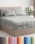Extra Deep Cal King Sheet Set - 6 Piece Breathable & Cooling Sheets - Hotel Luxury Bed Sheets Set - Easy Fit - Soft, Wrinkle Free & Comfy Sheets Set - Grey Striped Sheet Set with Extra Deep Pockets