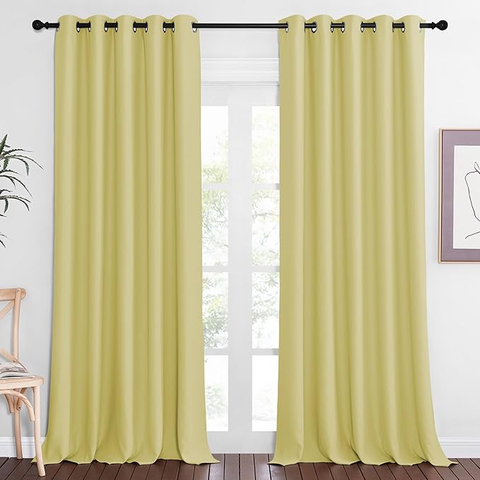 NICETOWN Sliding Door Window Treatment Blackout Patio Door Curtain Panels, Privacy Thermal Drapes for Bedroom Living Room Department with Grommet Top (Paler Yellow, W66 x L110)