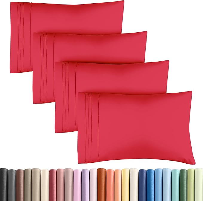 CGK Unlimited King Size Microfiber Pillowcase Set, 4 Pieces, Red