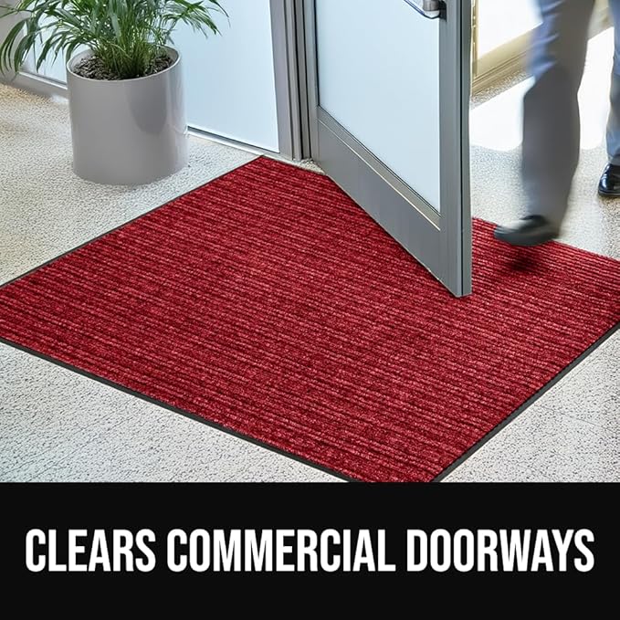 GORILLA GRIP Waterproof Traffic Guard Door Mat, 72x48, Heavy Duty Entryway Mats, Strong Rubber Back Commercial Utility Rugs for Office Hallway, Garage Floor and Home, Low Profile Carpet Runner, Red