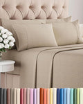 Full 6 Piece Sheet Set - Cooling & Breathable - Hotel Luxury Bedding, Includes Fitted Sheet for Women, Men, Kids & Teens - 1 Flat, 1 Fitted Sheet, 4 Pillowcases w/Deep Pockets - Heathered Beige