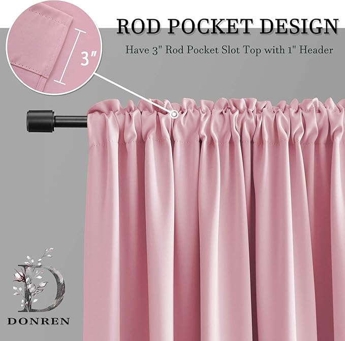 DONREN Pink Curtains for Kids Room - Home Decoration Privacy Protection Blackout Thermal Insulated Window Drape with Rod Pocket (Set of 2 Panels,42 x 45 Inch)