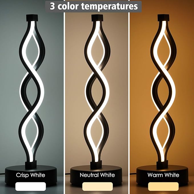 NUÜR Infinity Spiral LED Table Lamp Black, Dimmable Metallic Bedside Lamp with Touch Controller, 3 Colour Temperature, 15.8 Inch Height, Decorative Lamp for Home, Living Room