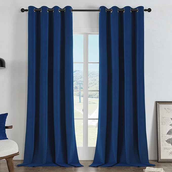 Joydeco Royal Blue 100% Blackout Curtains 84 Inch 2 Panels, Luxury Thermal Royal Blue Velvet Curtains for Bedroom Living Room, Soundproof Blackout Window Drapes, Grommet Top (52W x 84L)