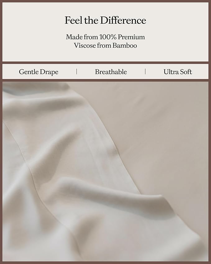 Cozy Earth Luxury Bed Sheet Set - 100% Viscose from Bamboo Fabric, Ultra-Soft & Breathable, Fits Regular & Deep Pocket Mattresses up to 20" - 5 Pieces Split King Sheet Set Oat