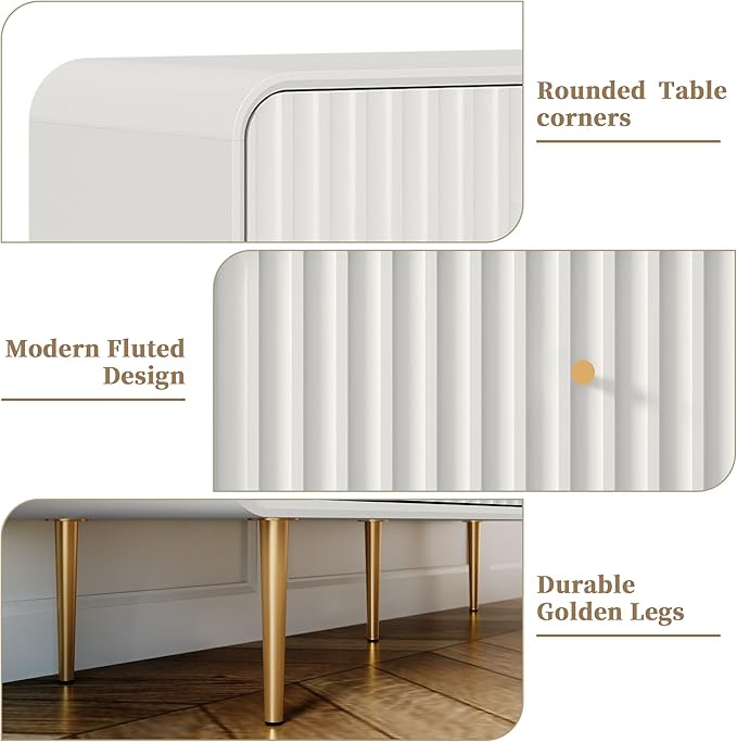 HLR Fluted 6 Drawers Dresser, 48'' Wide Modern Chest of Drawers with Gold Metal Handles,Dresser TV Stand for 2 Piece, Wood Dressers & Chest of Drawers for Bedroom, Living Room, Hallway (White)