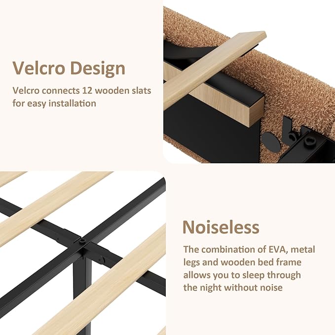 King Size Boucle Platform Bed Frame, Upholstered Cloud with Adjustable Headboard, Anti-Collision Soft Rounded Corners, No Box Spring Required, Easy Assembly, Noise Free