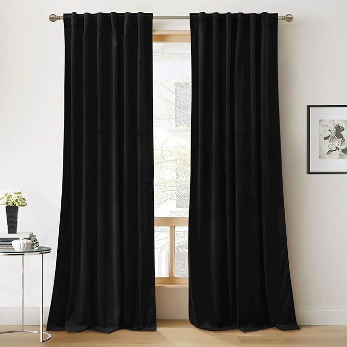 RYB HOME Velvet Closet Curtains 84 inches, Room Darkening Thermal Insulated Privacy Back Tab Drapes for Doorway Enterway, Dormitory, Black, W 42 x L 84 inches, 2 Panels Set