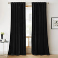 RYB Home Black Velvet Curtains 90 inches - Blackout Heavy Duty Curtains Soft Luxury Back Tab Window Covering Privacy Protection for Kids Room Bathroom Basement, Black, W52 x L90 inches, 2 Panels