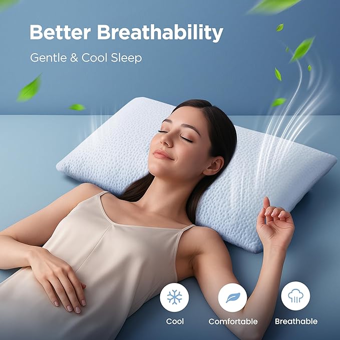 Sophia & William Cooling Bed Pillow for Sleeping (Queen Size) Adjustable Shredded Memory Foam Pillow for Side, Back and Stomach Sleepeers