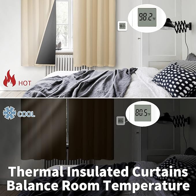 BGment Short 100% Blackout Curtains for Bedroom, Thermal Insulated Energy Efficiency Noise Reducing Grommet Curtains 54 Inch Length with Liner for Small Window 2 Panels Each 42 Inch Wide, Natural