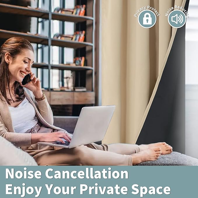 BGment Blackout Curtains for Bedroom 54 Inch Length, Thermal Insulated Bedroom Curtains Rod Pocket Privcy Drapes Room Darkening Soundproof Curtains, Each Window Curtains 2 Panels, 42 Inch Wide, Beige