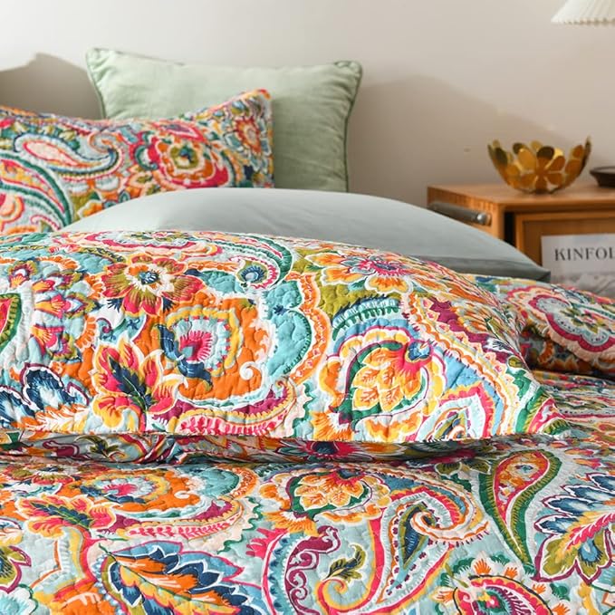 Cotton Bedspread Quilt Sets, Reversible Bedding Coverlet Sets Comforter, Gorgeous Red Floral Paisley Bedspread, King Size