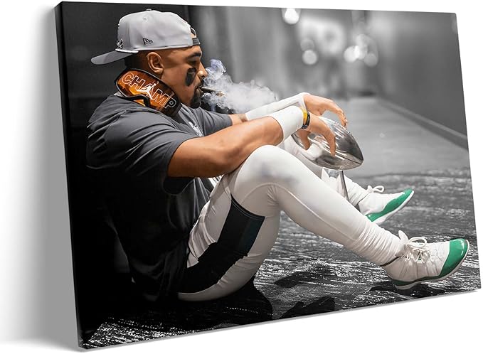 B.B.F MAKE 2025 Super Canvas Bowl Wall Art Champions Eagles Poster Print Philadelphia Hurts Painting Canvas Wall Decor Sports Star Picture Modern Bedroom Living Room Home Decoration, Framed 11x14inch