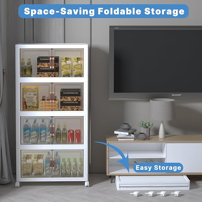 Extra Large Stackable Storage Bins with Lids&Wheels,1000QT-32GAL*8Pack Collapsible Container Closet Organizers,Plastic Stackable Storage Drawers for Bedroom Dorm