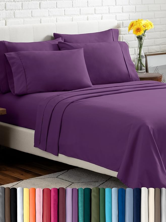 Bare Home Hotel Luxury Twin Sheet Set, Extra Soft - 4 Piece Set - Deep Pockets - Easy Fit - Cooling & Breathable - Wrinkle, Fade, Stain Resistant - Includes 2 Pillowcases (Twin, Plum)